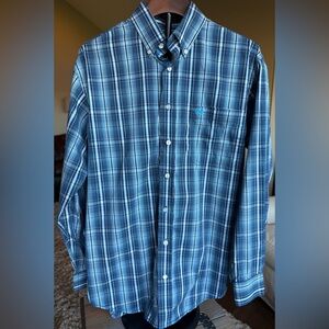 Panhandle SMALL Men’s Blue Plaid Western Long Sleeve Dress Shirt